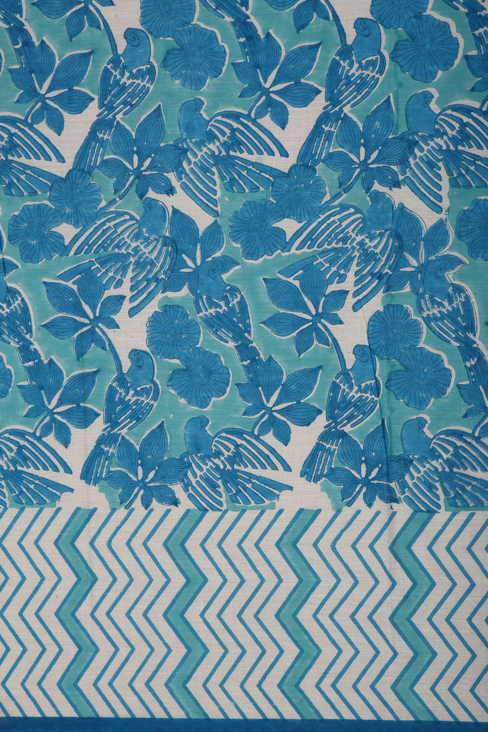 Image of Sky Blue Sanganeri Hand Block Printed cotton Saree