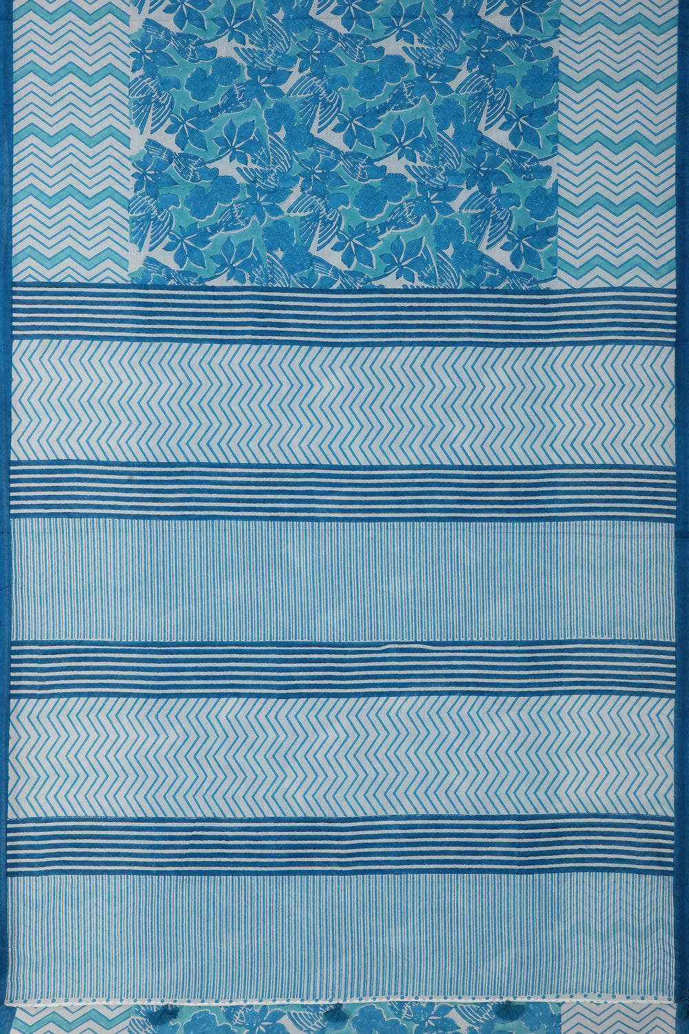 Image of Sky Blue Sanganeri Hand Block Printed cotton Saree