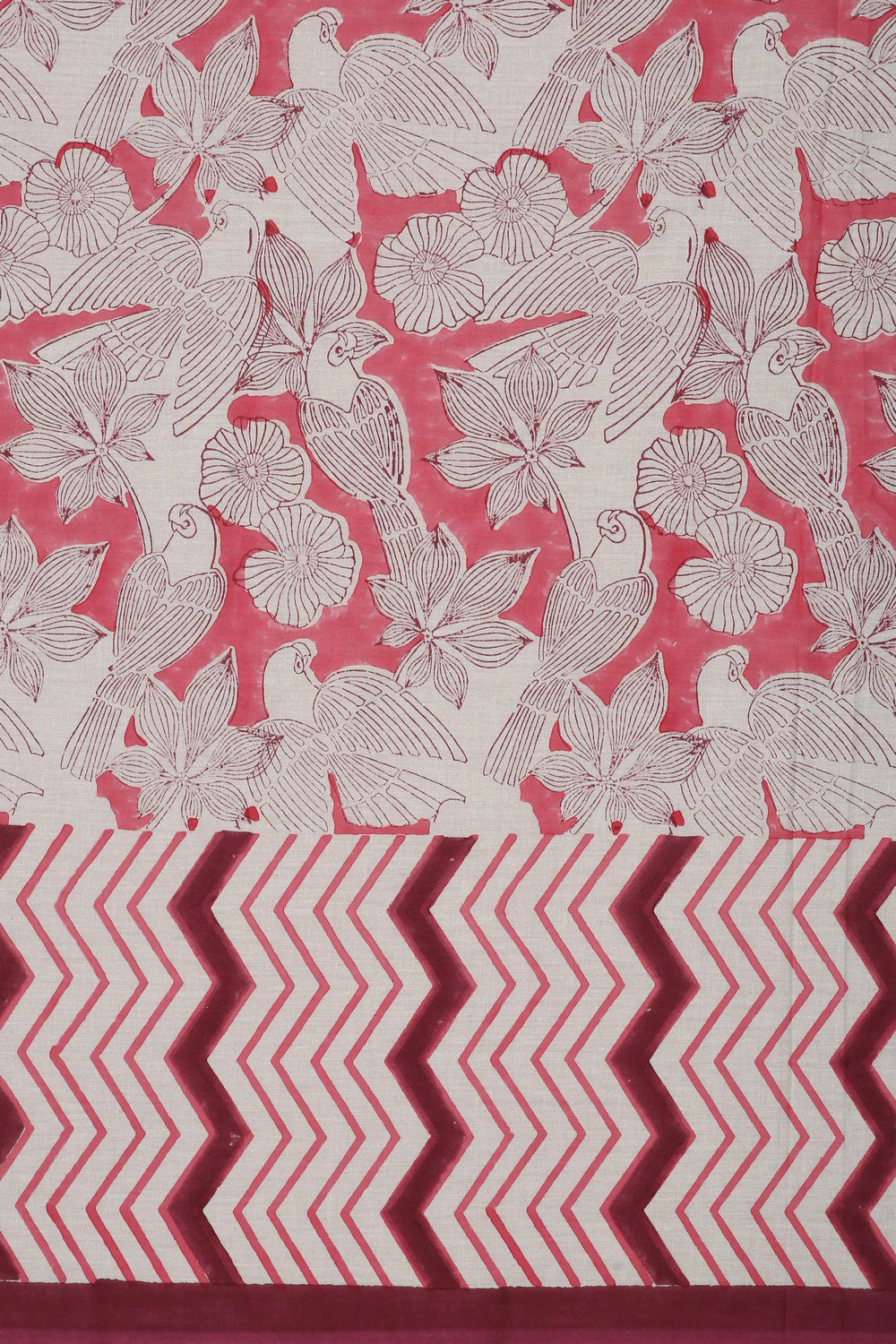 Image of Pink and Maroon Sanganeri Hand Block Printed cotton Saree