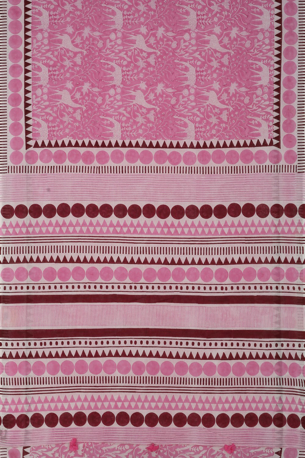 Image of Baby Pink Sanganeri Hand Block Printed cotton Saree