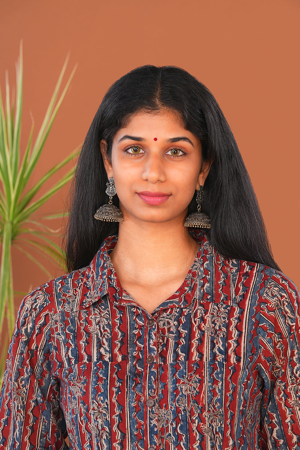Image of Maroon Striped Kalamkari Cotton dress