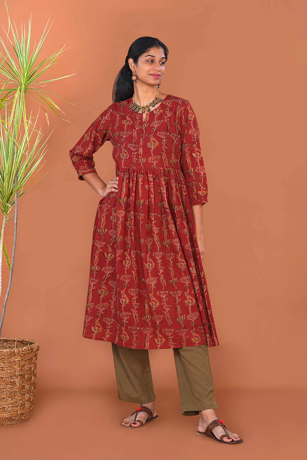 Image of Maroon Kalamkari Cotton Kurti