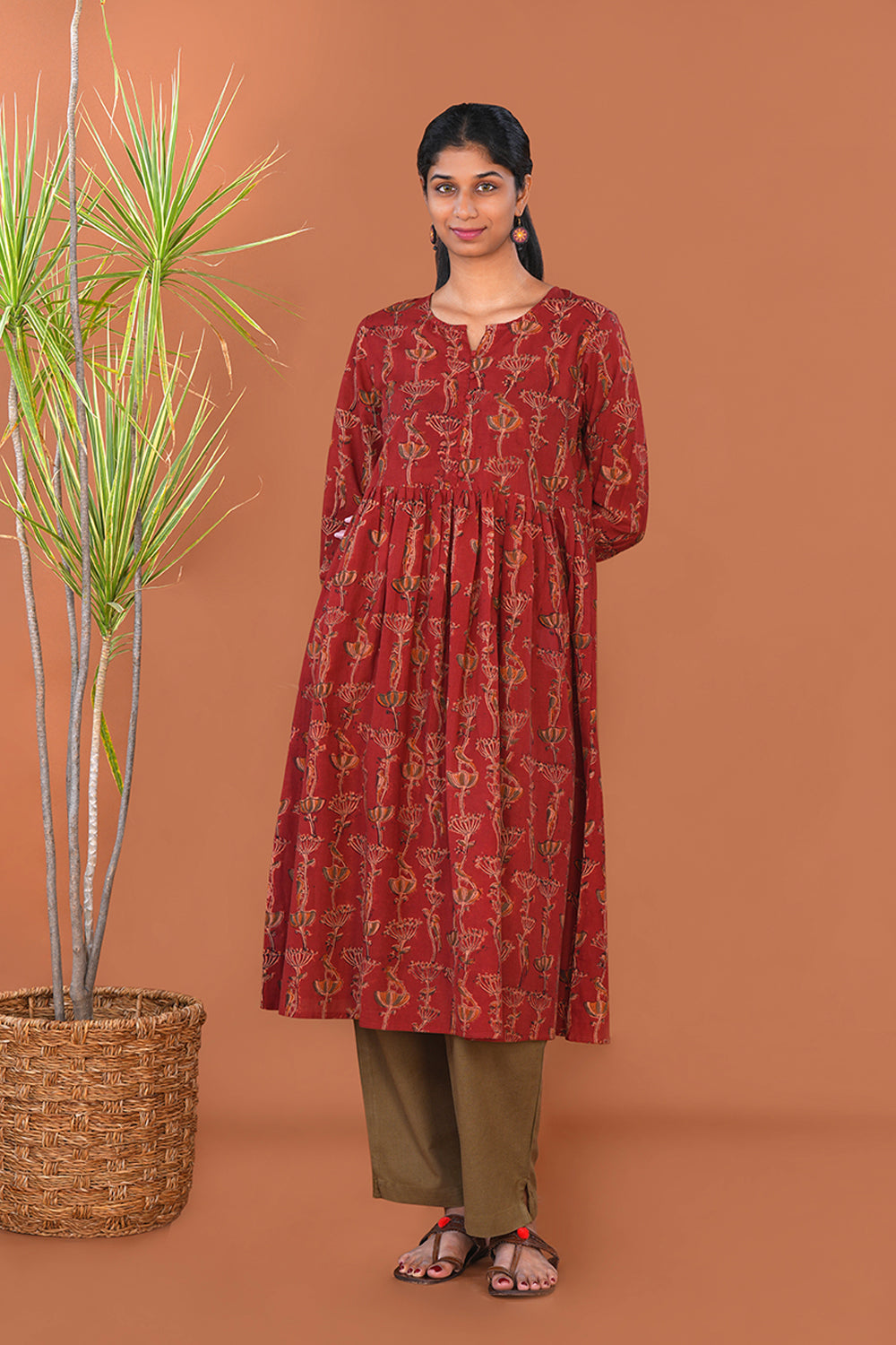 Image of Maroon Kalamkari Cotton Kurti