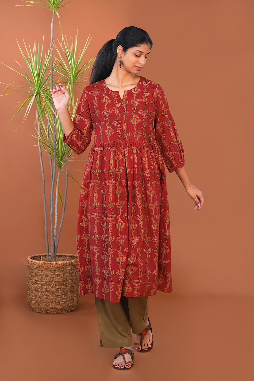 Image of Maroon Kalamkari Cotton Kurti