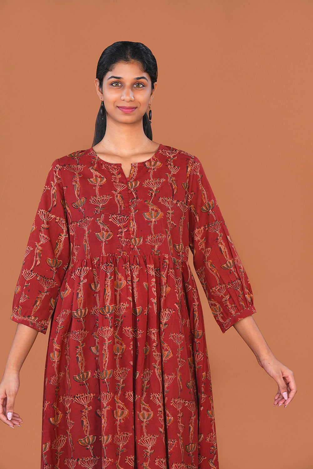 Image of Maroon Kalamkari Cotton Kurti