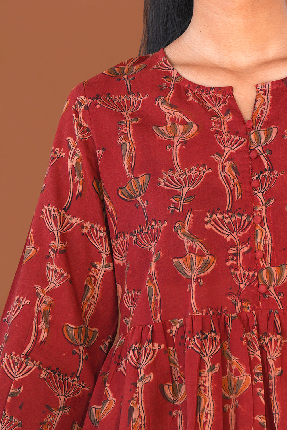 Image of Maroon Kalamkari Cotton Kurti