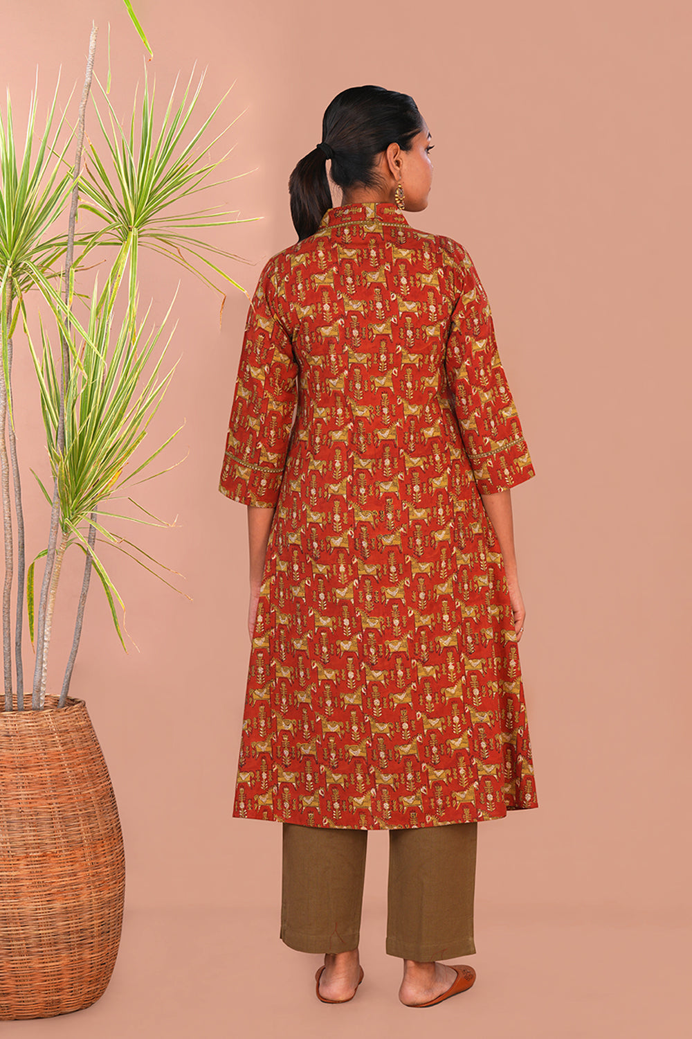 Image of Brick Red Bagru Hand Block Printed Kurta
