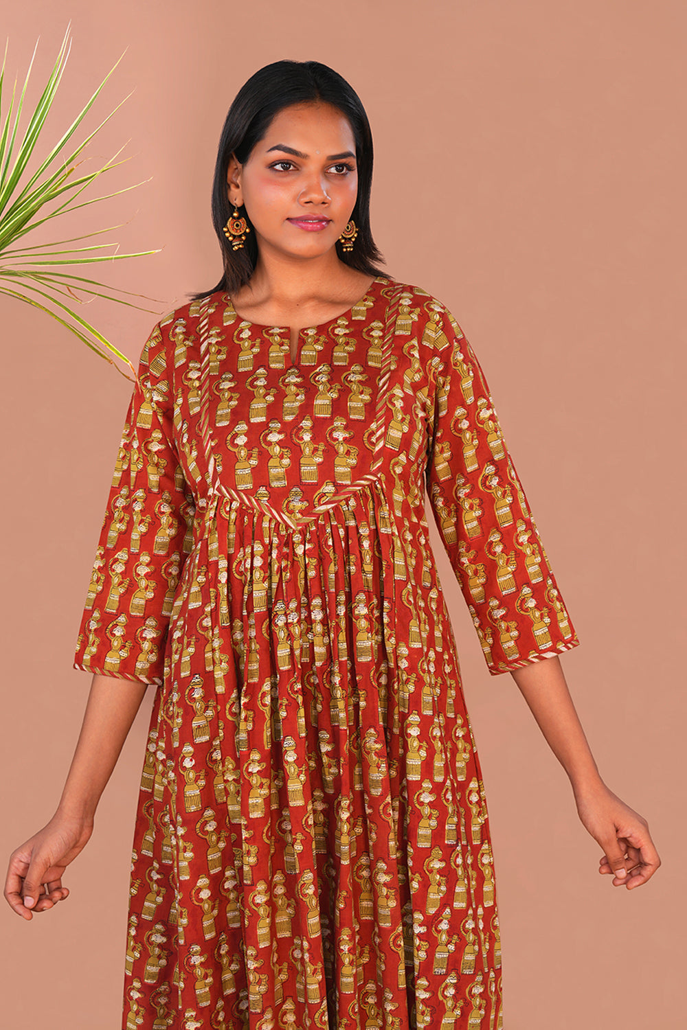 Image of Brick Red ''Bomma''Bagru Kurta