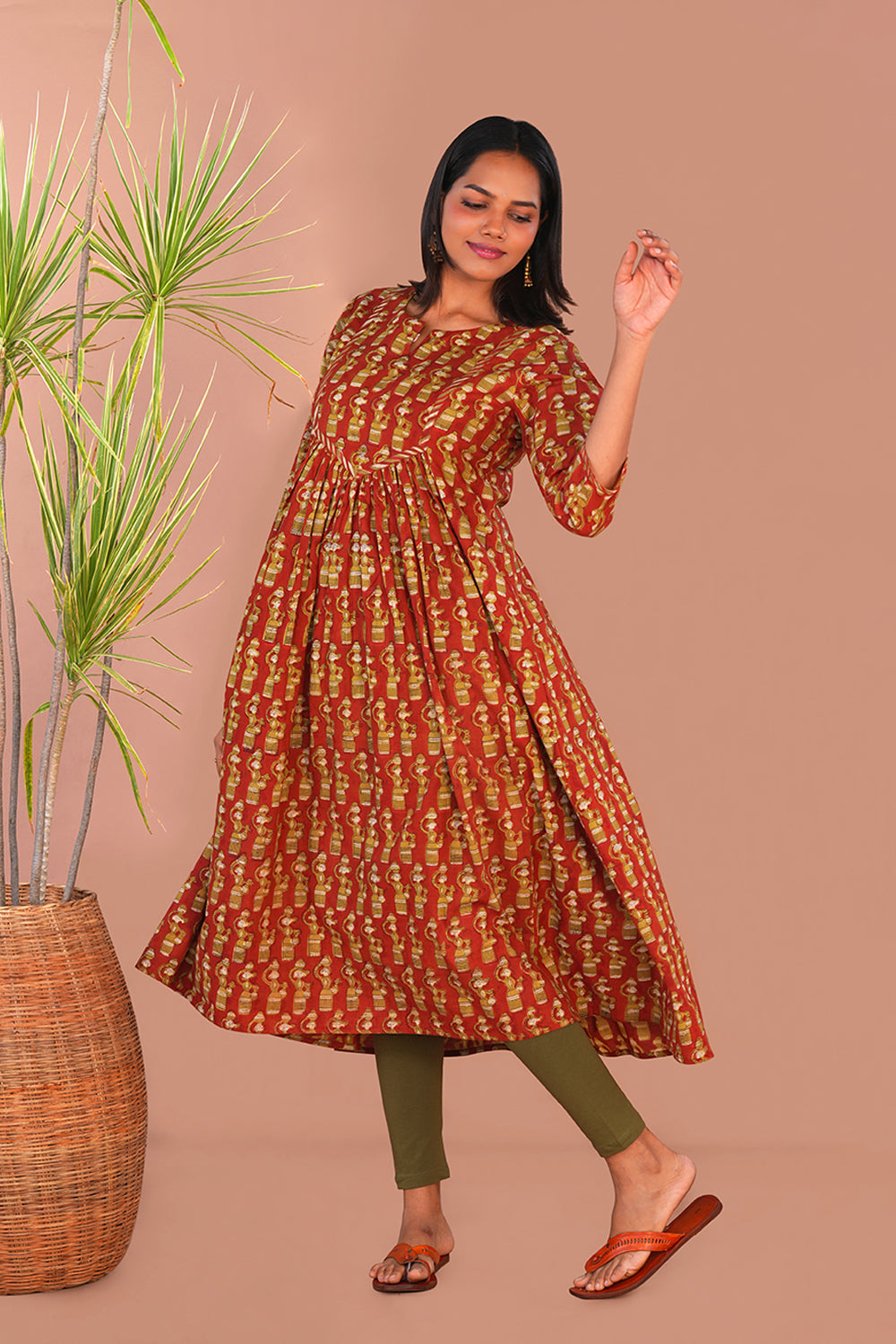 Image of Brick Red ''Bomma''Bagru Kurta