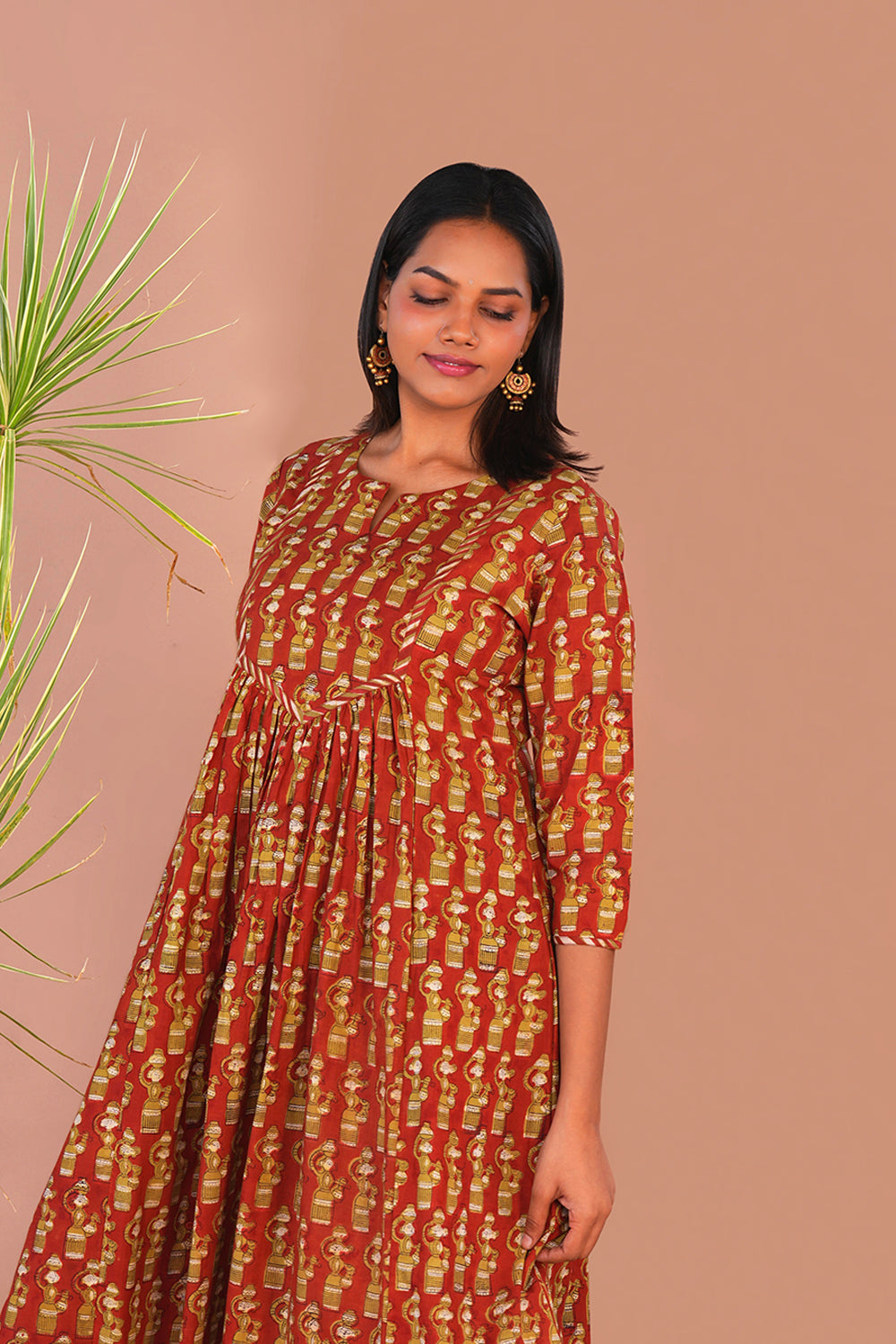 Image of Brick Red ''Bomma''Bagru Kurta