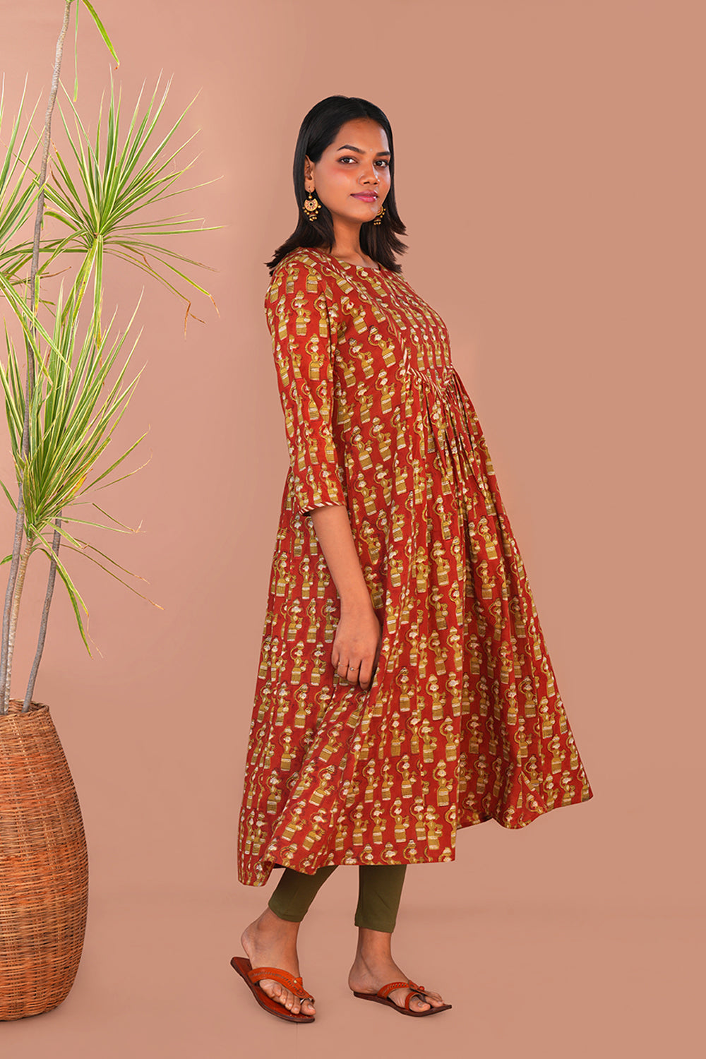 Image of Brick Red ''Bomma''Bagru Kurta