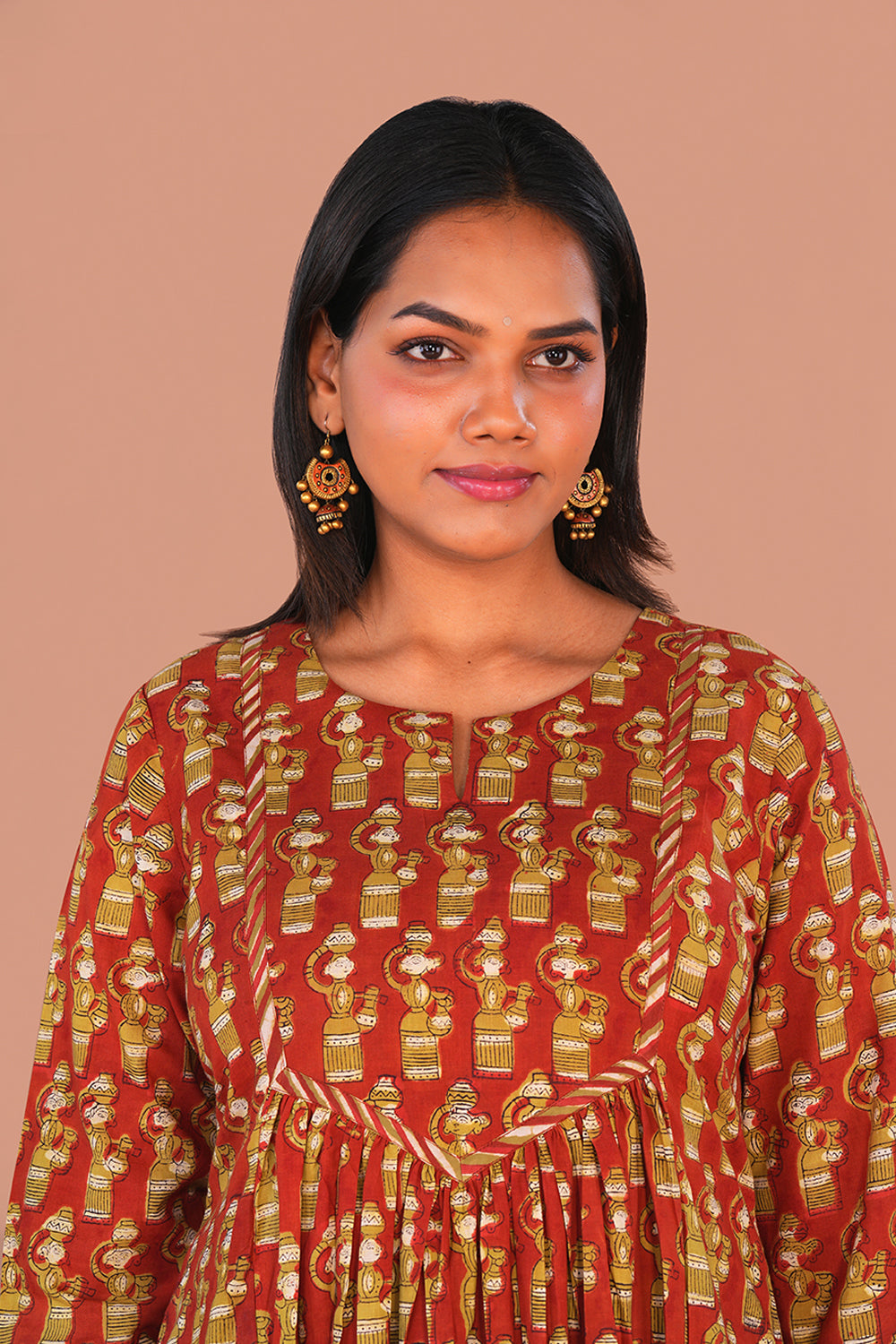 Image of Brick Red ''Bomma''Bagru Kurta