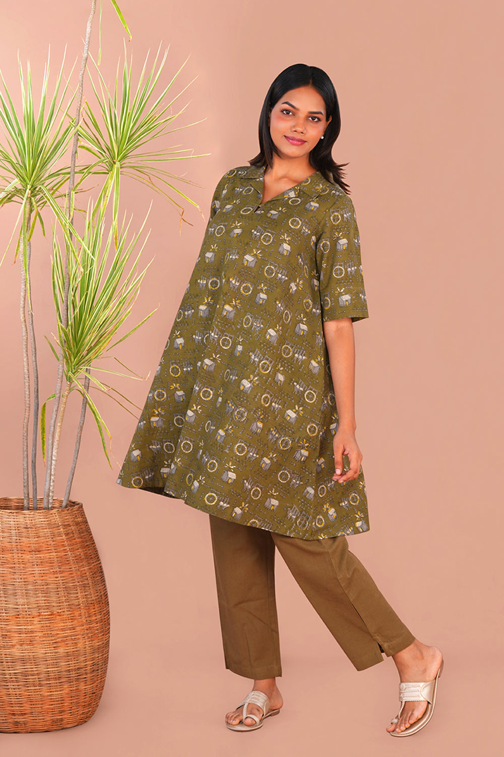 Image of Fern green Bagru Cotton Anti-fit Kurta