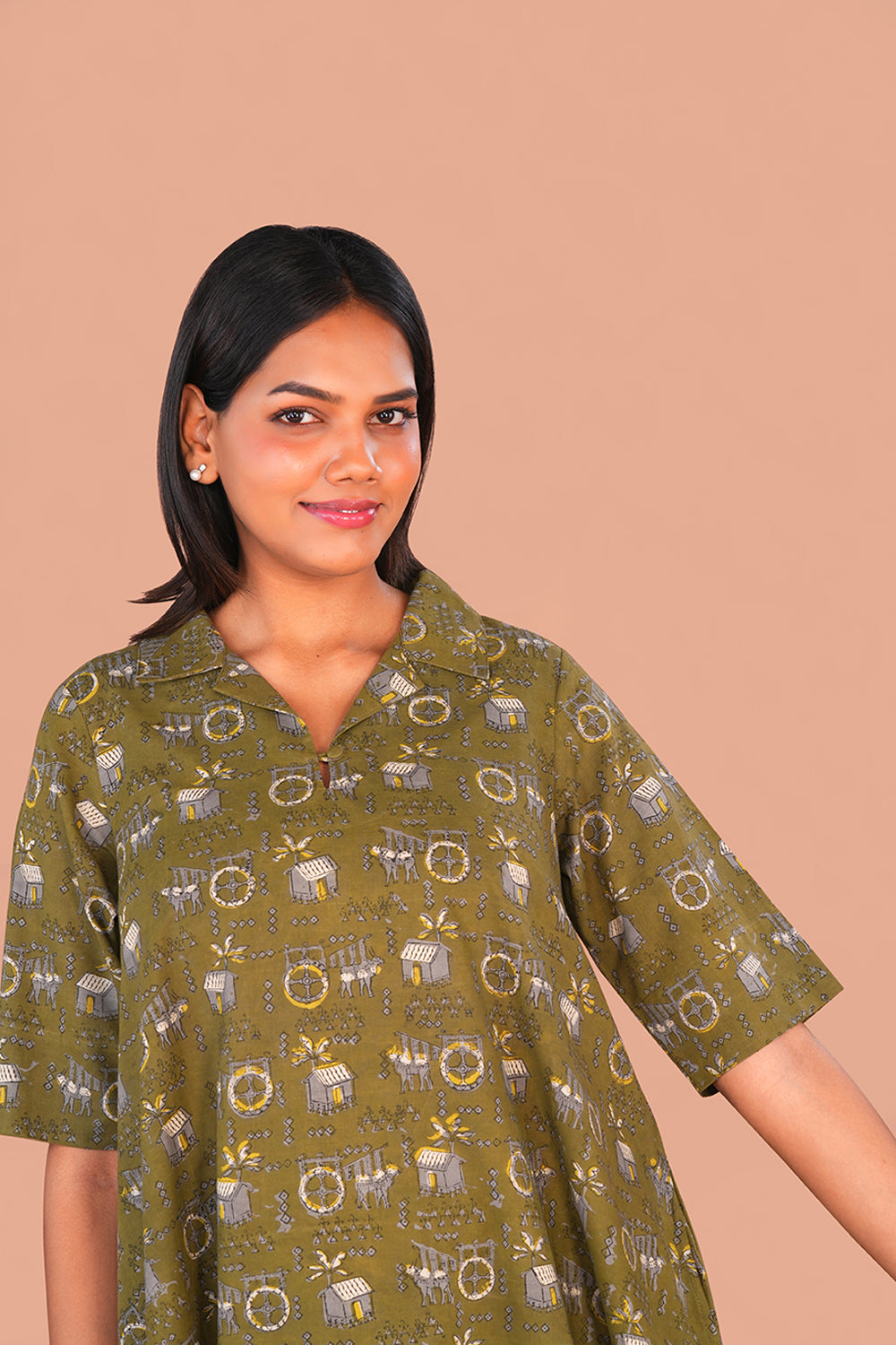 Image of Fern green Bagru Cotton Anti-fit Kurta