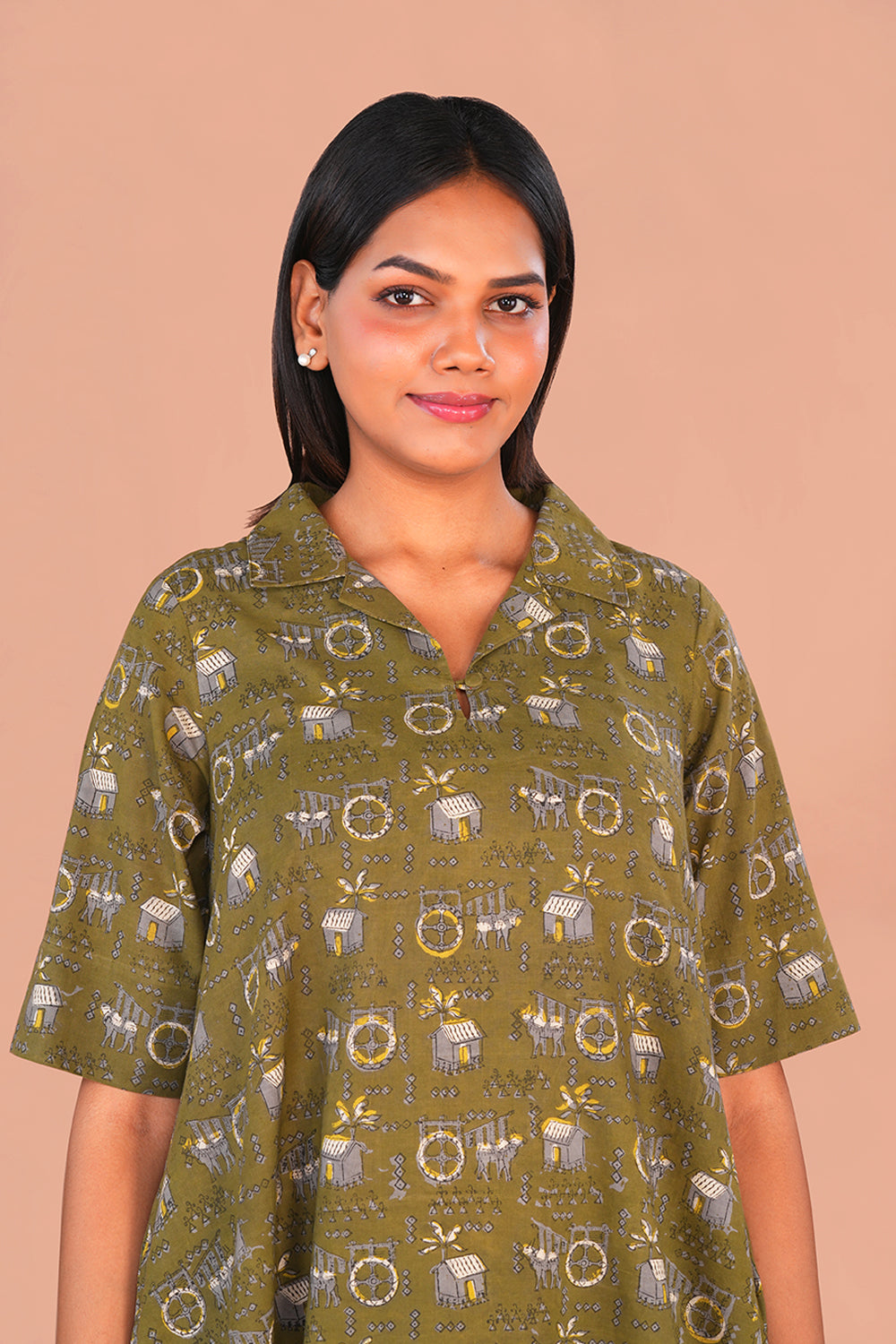 Image of Fern green Bagru Cotton Anti-fit Kurta
