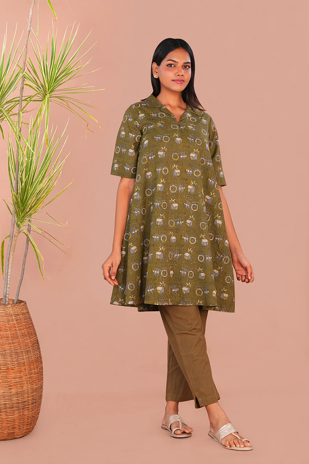 Image of Fern green Bagru Cotton Anti-fit Kurta