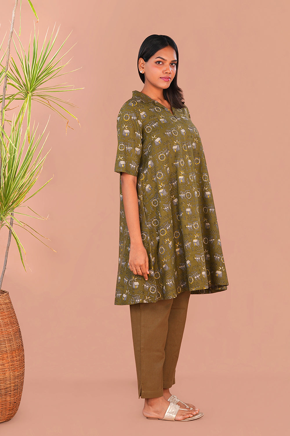 Image of Fern green Bagru Cotton Anti-fit Kurta