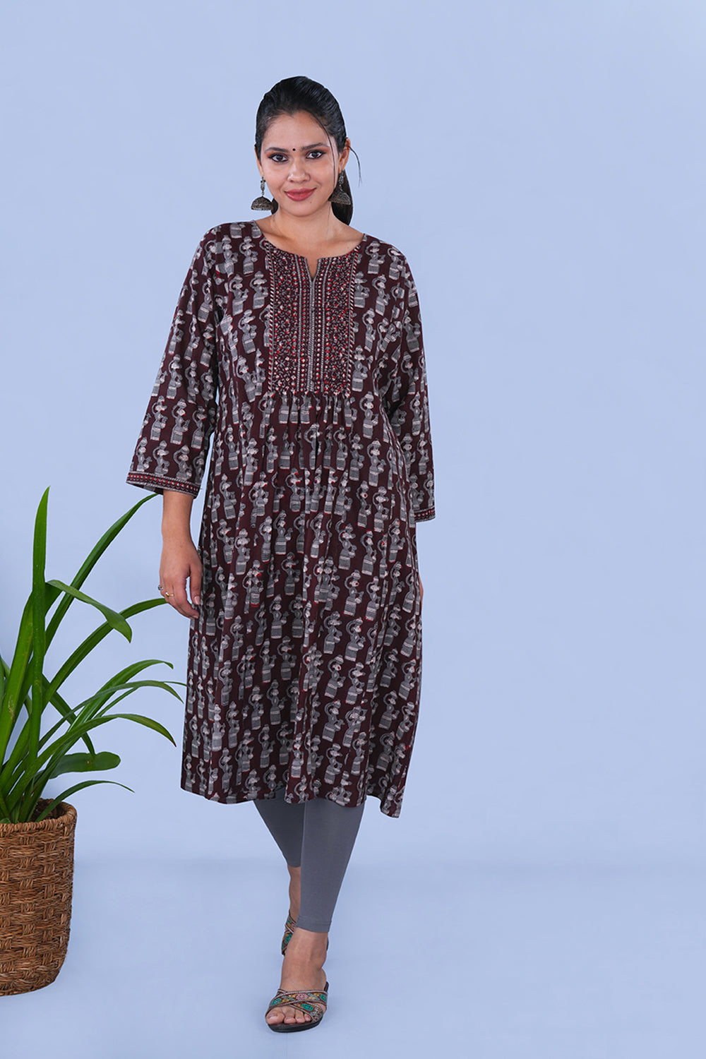 Image of Dark clove Bagru Block Printed Cotton Kurta