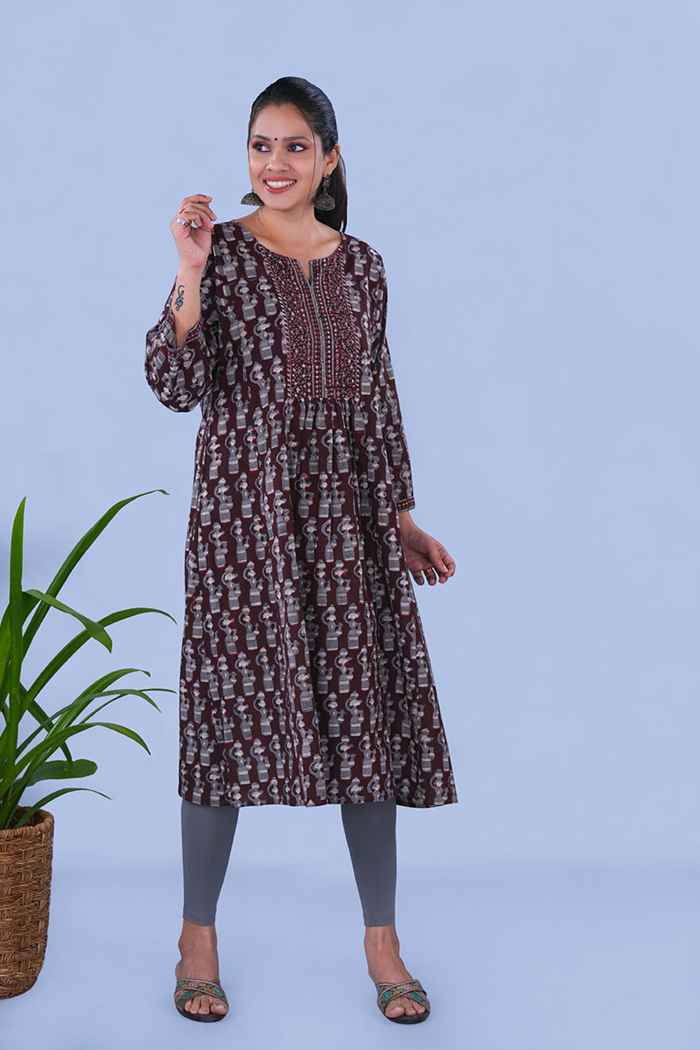 Image of Dark clove Bagru Block Printed Cotton Kurta