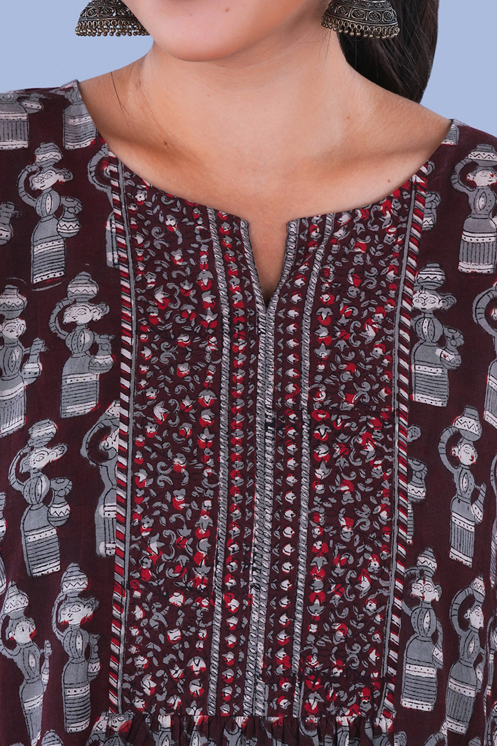 Image of Dark clove Bagru Block Printed Cotton Kurta