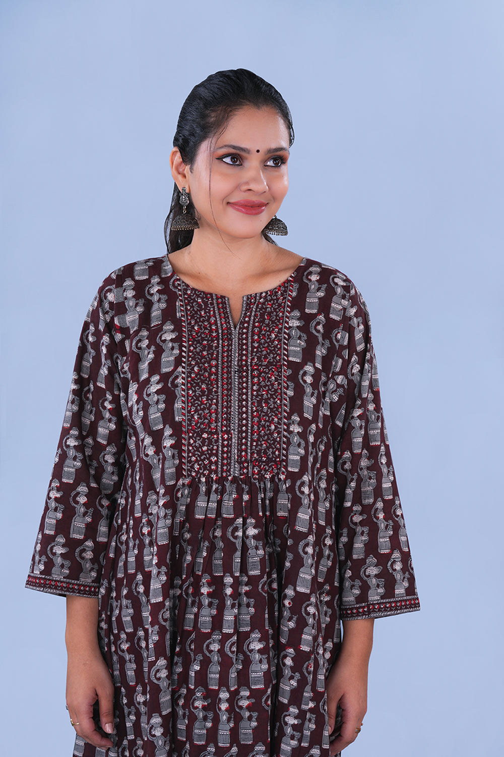 Image of Dark clove Bagru Block Printed Cotton Kurta