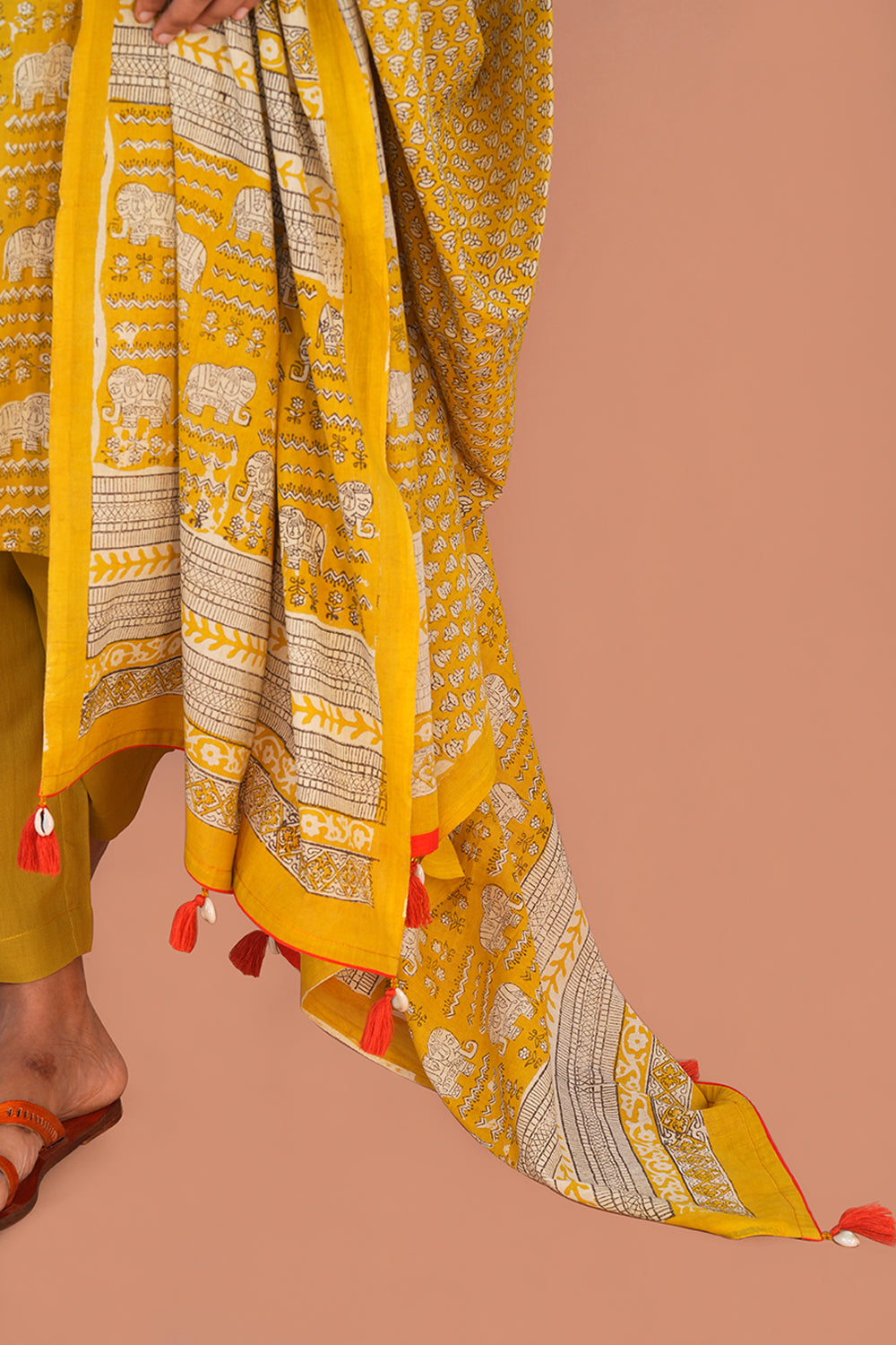 Image of Mustard Yellow Bagru Block Printed Cotton Set