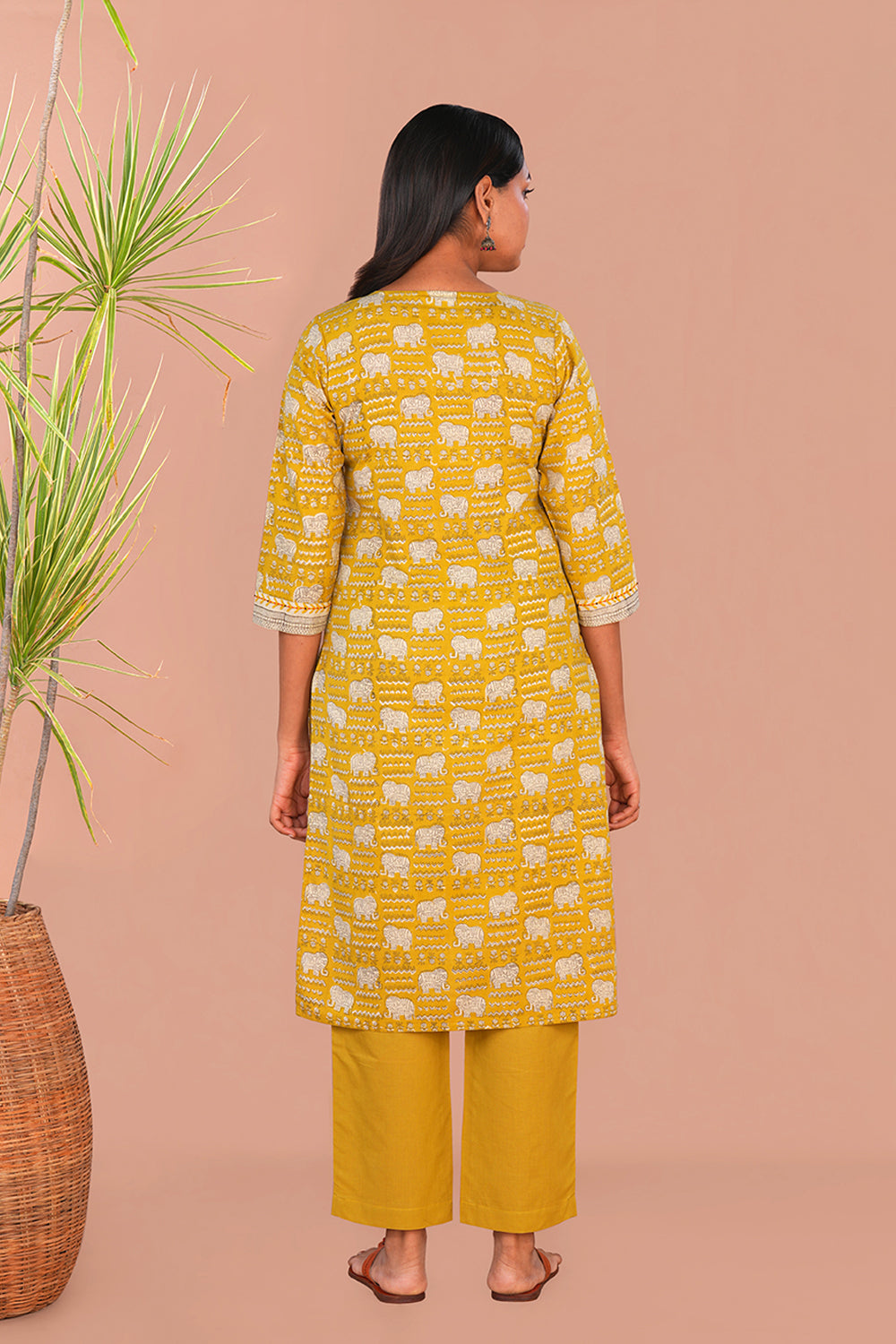 Image of Mustard Yellow Bagru Block Printed Cotton Set