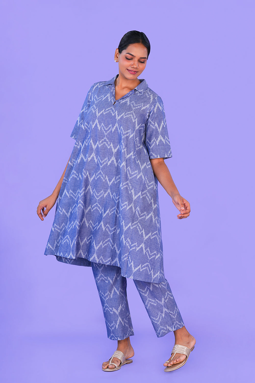 Image of Blue Pochampally Ikat Cotton Co-Ord Set