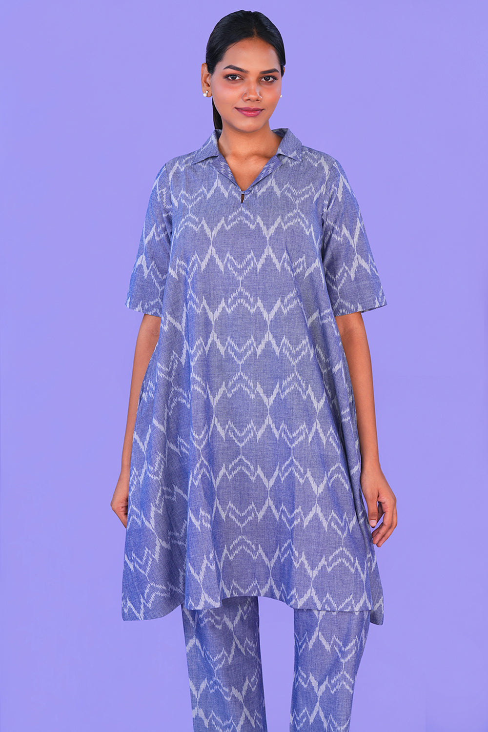 Image of Blue Pochampally Ikat Cotton Co-Ord Set