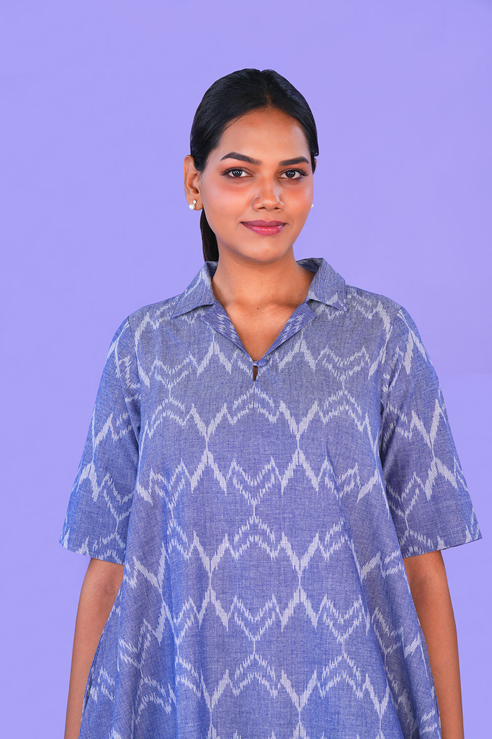 Image of Blue Pochampally Ikat Cotton Co-Ord Set