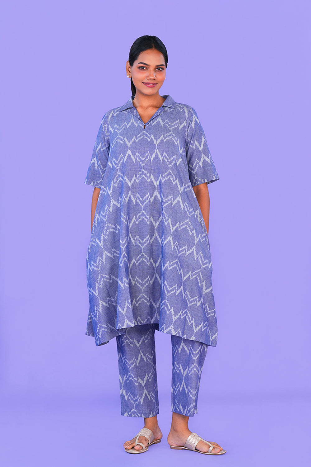 Image of Blue Pochampally Ikat Cotton Co-Ord Set
