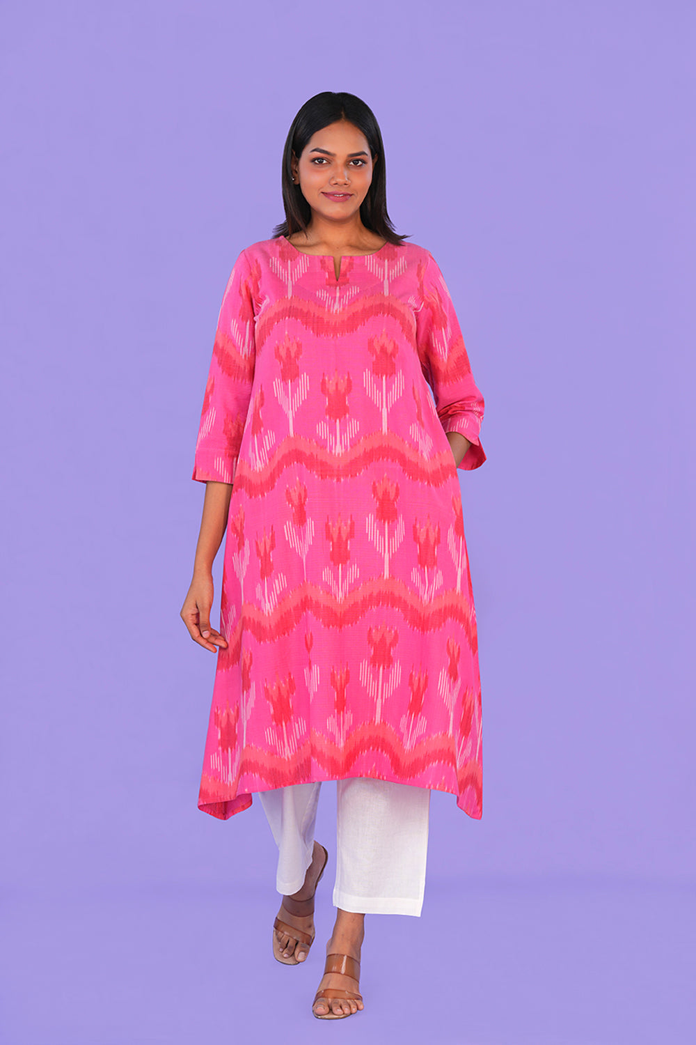 Image of Pink Floral Pochampally Ikat Kurti