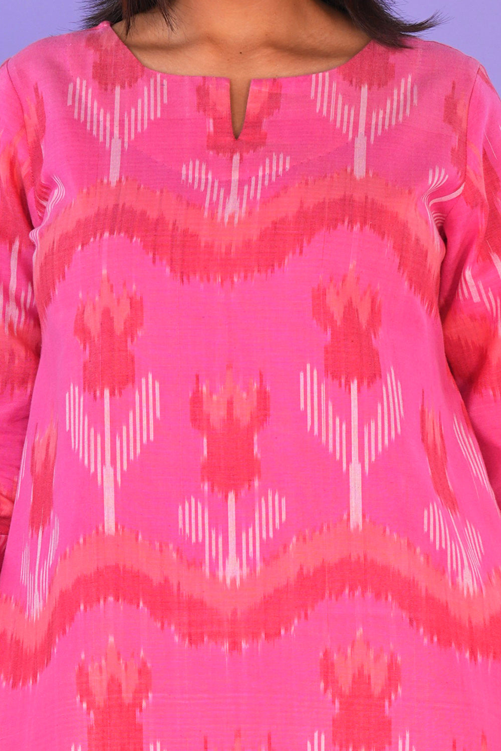 Image of Pink Floral Pochampally Ikat Kurti