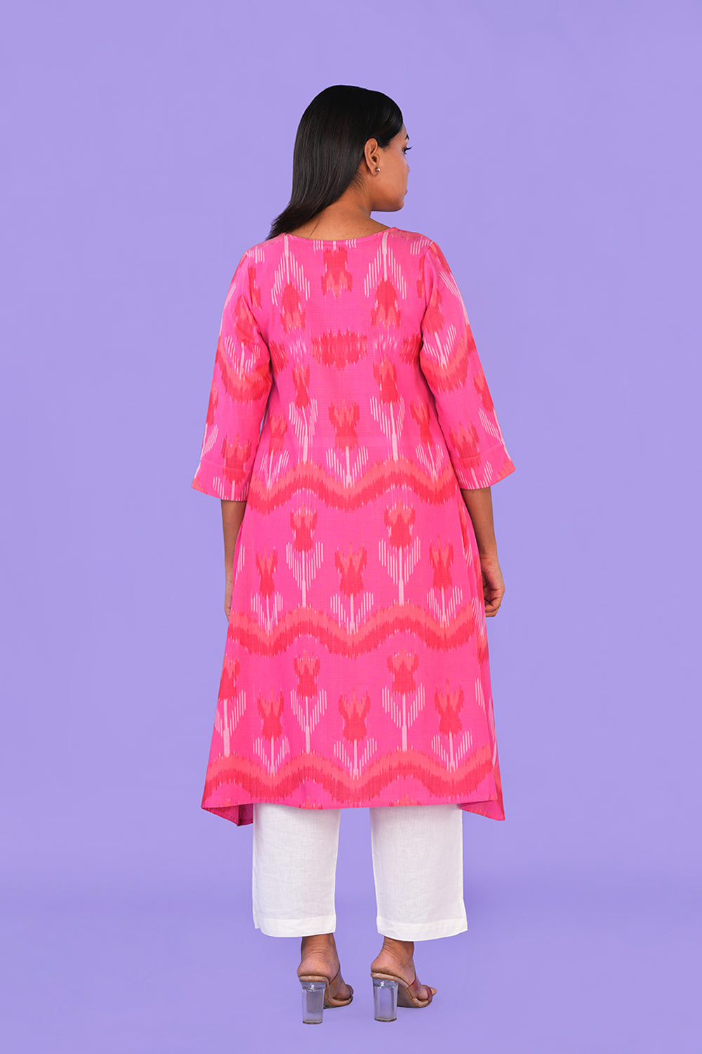 Image of Pink Floral Pochampally Ikat Kurti