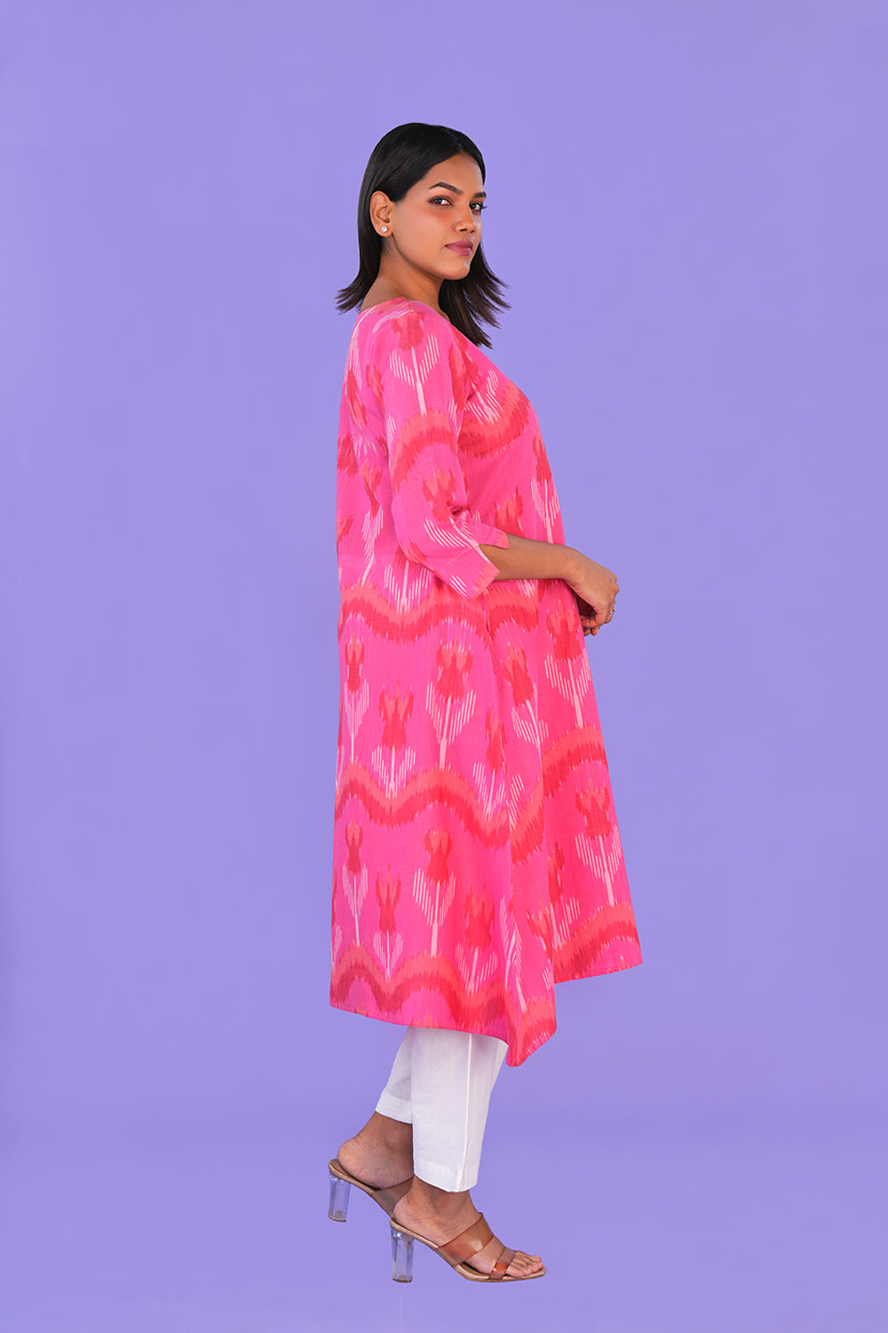 Image of Pink Floral Pochampally Ikat Kurti