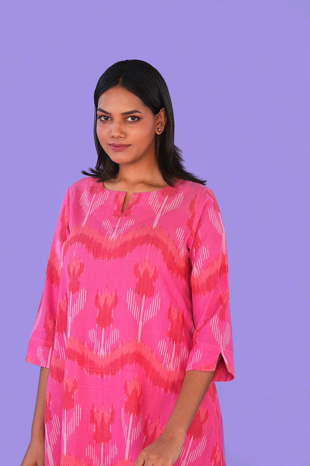 Image of Pink Floral Pochampally Ikat Kurti