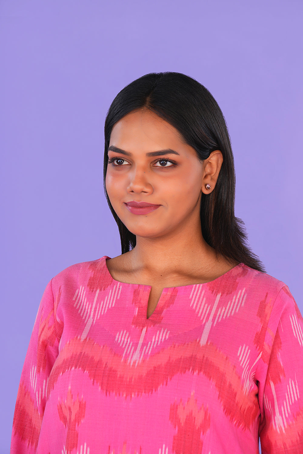 Image of Pink Floral Pochampally Ikat Kurti