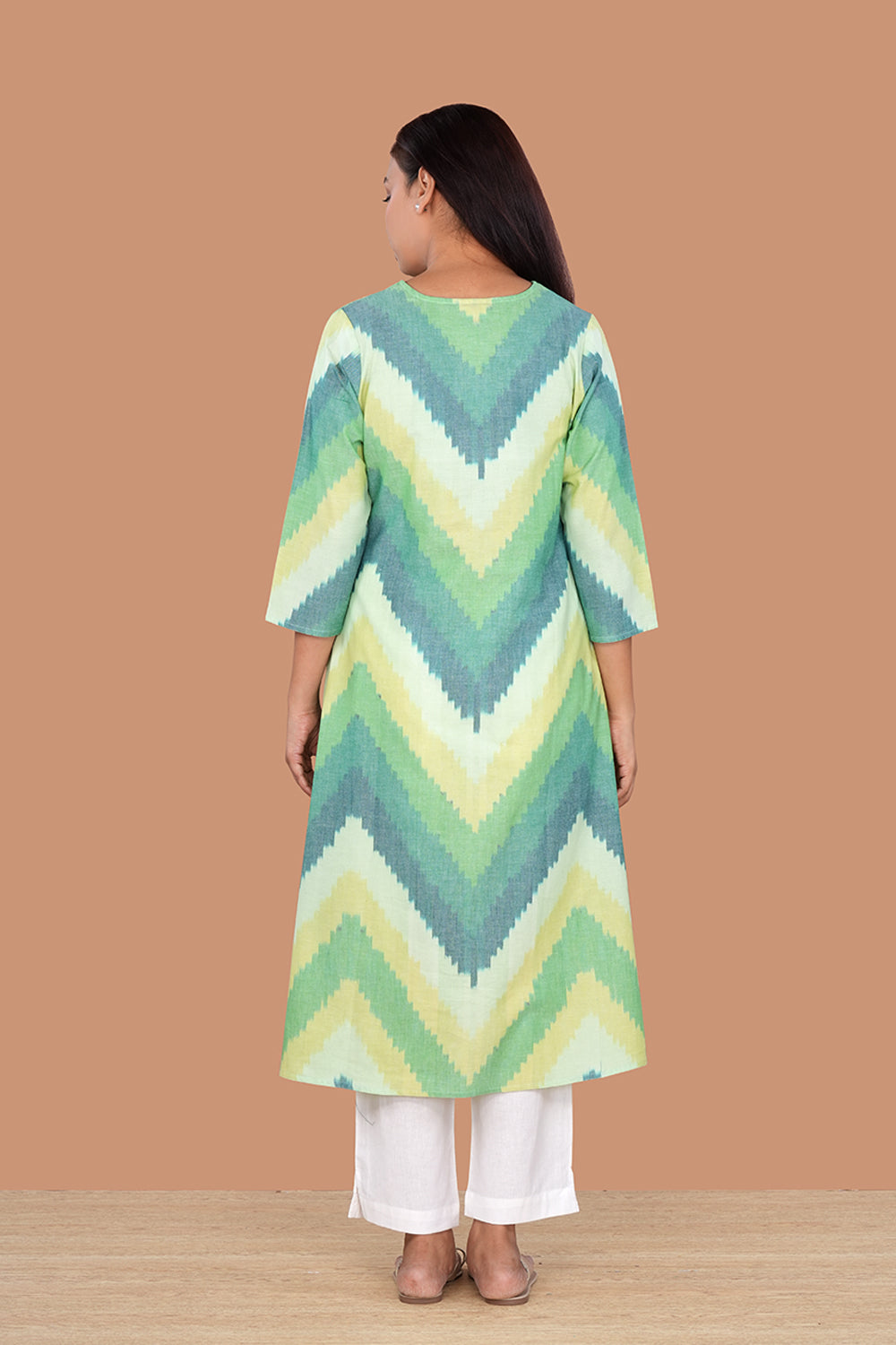 Image of Greens Ombre  Shaded Pochampally Ikat Kurti