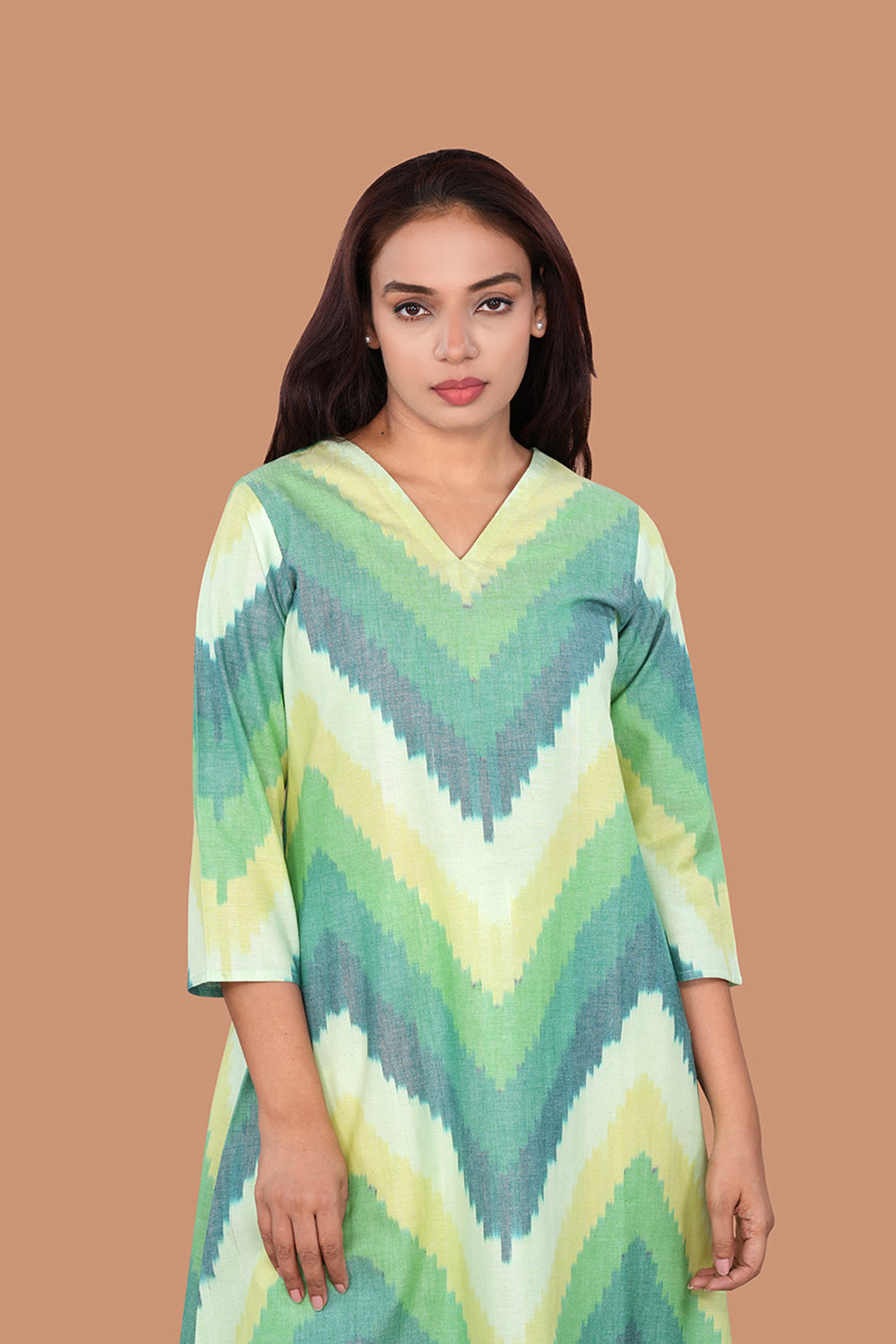 Image of Greens Ombre  Shaded Pochampally Ikat Kurti