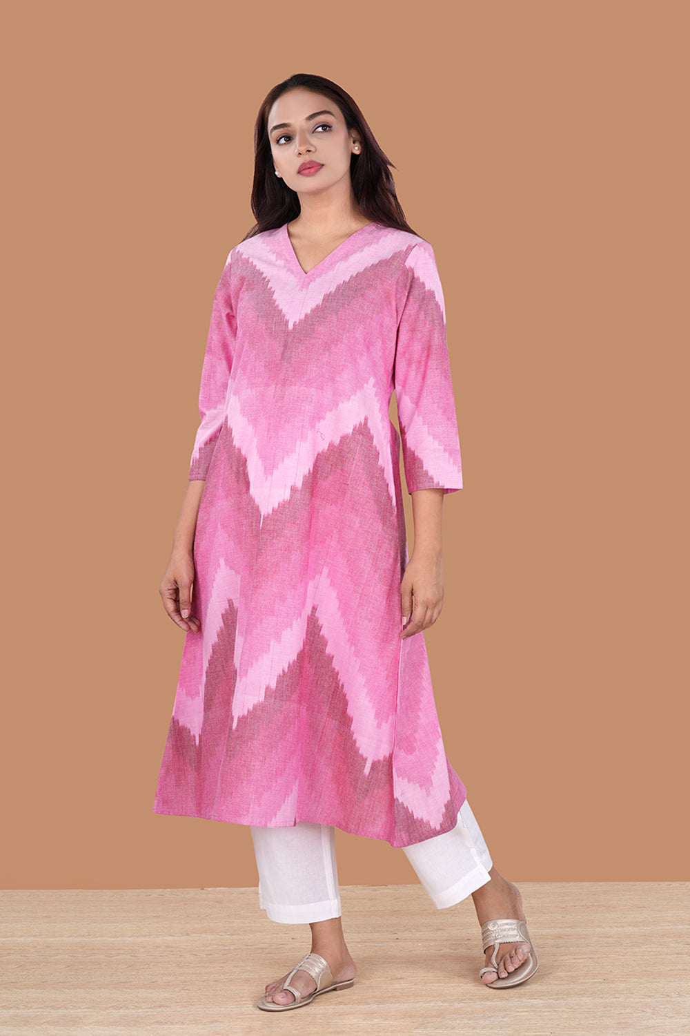 Image of Pink Ombre Shaded Pochampally Ikat Kurti