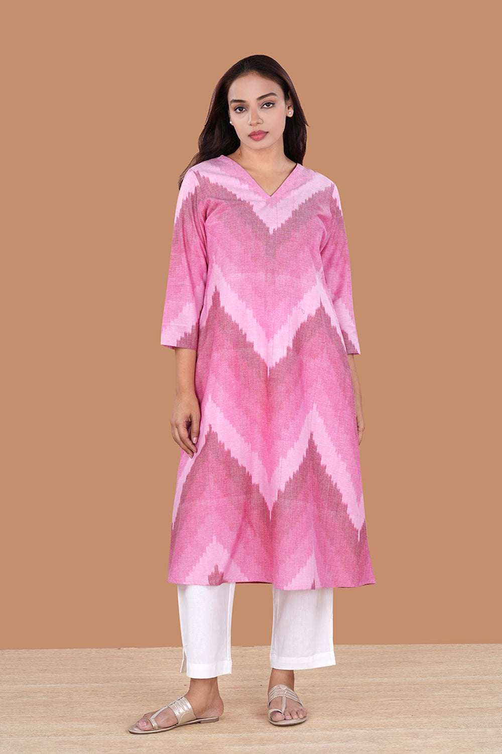 Image of Pink Ombre Shaded Pochampally Ikat Kurti