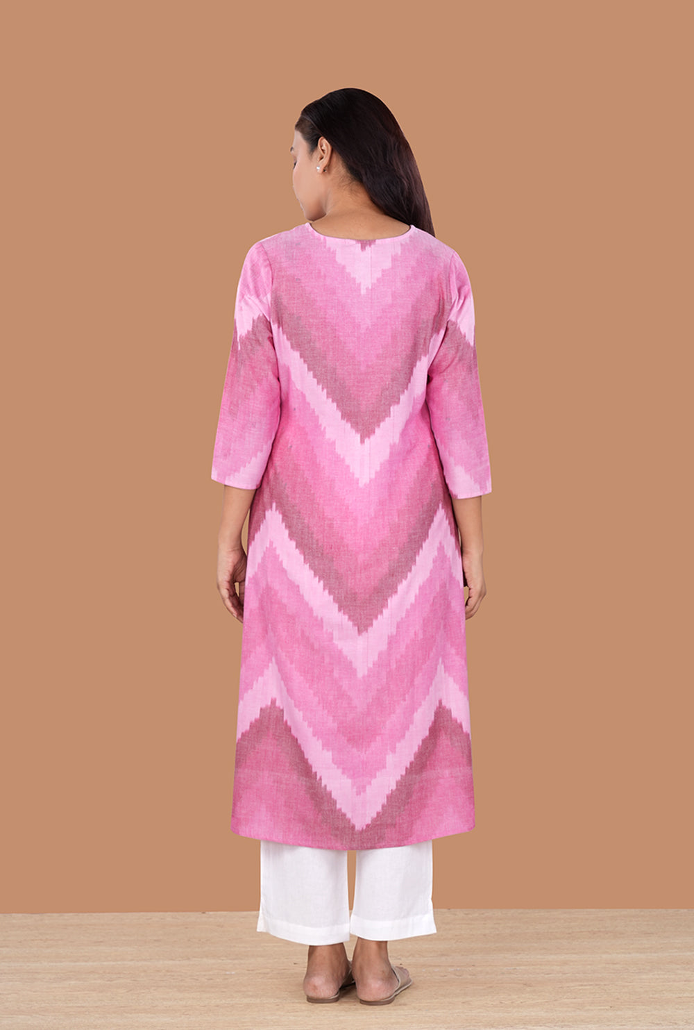 Image of Pink Ombre Shaded Pochampally Ikat Kurti