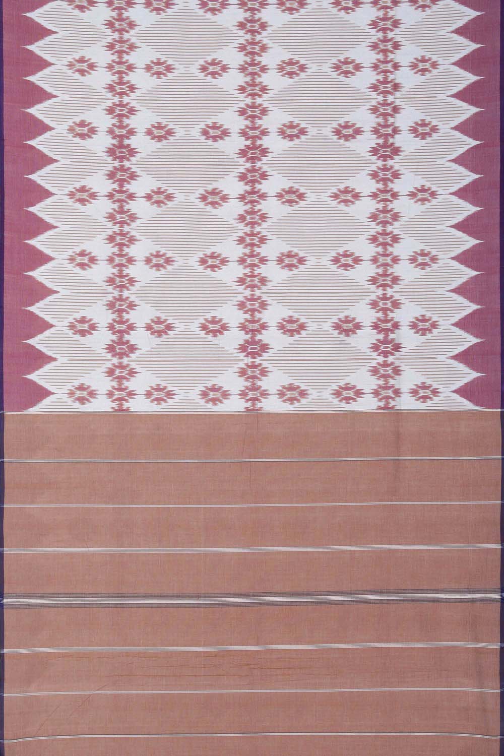 Image of Off White Pochampally Cotton Ikat Saree