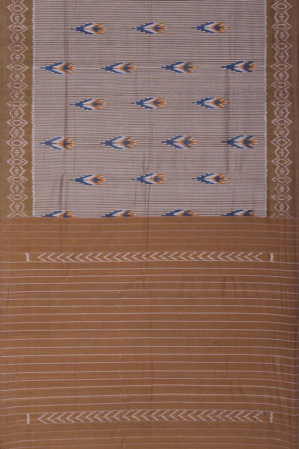 Image of Brown Pochampally Cotton Ikat Saree