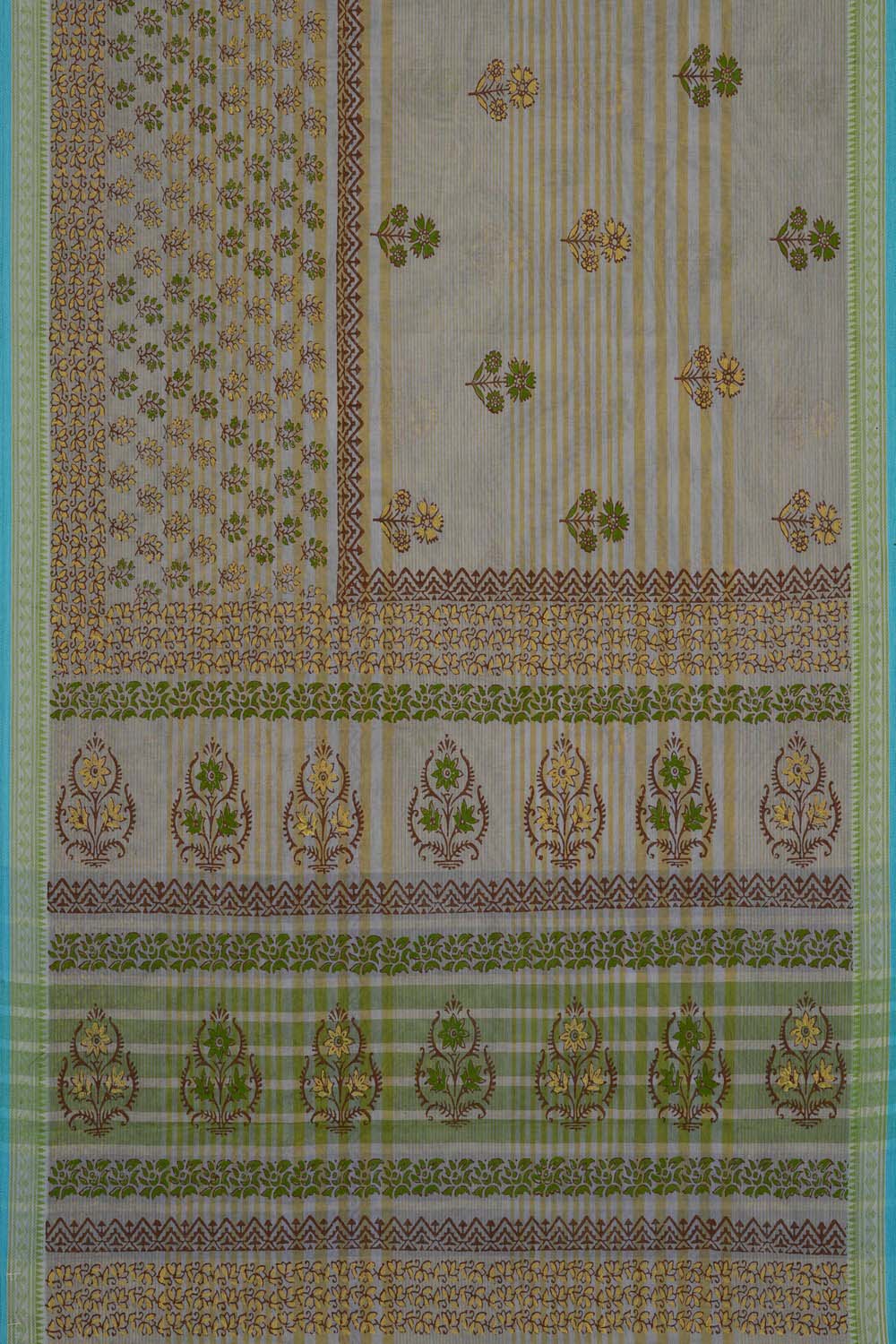 Image of Yellow buti jaal with buta block printed cotton saree