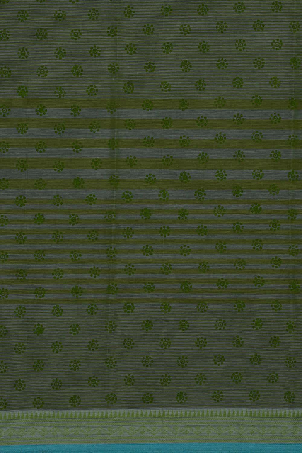 Image of Yellow buti jaal with buta block printed cotton saree