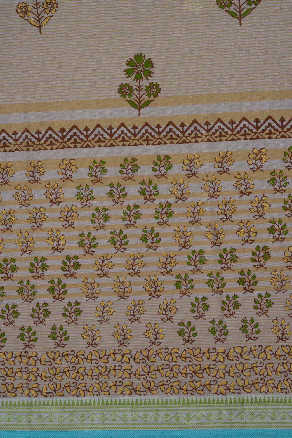 Image of Yellow buti jaal with buta block printed cotton saree