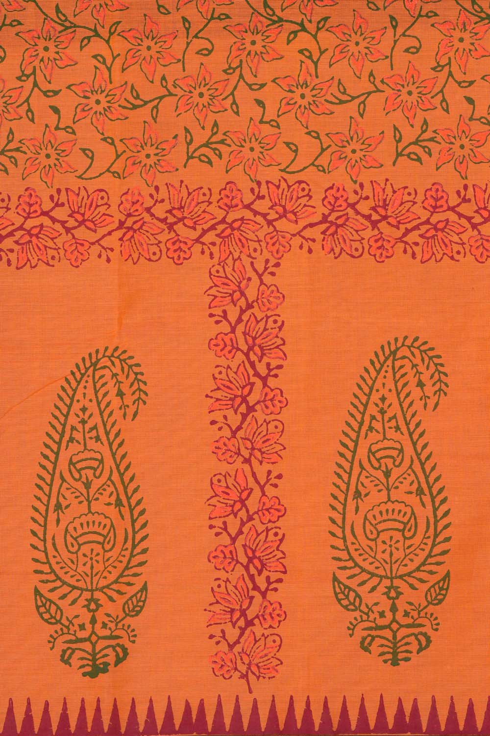 Image of Pink with Mehndi Green traditional block printed south cotton saree