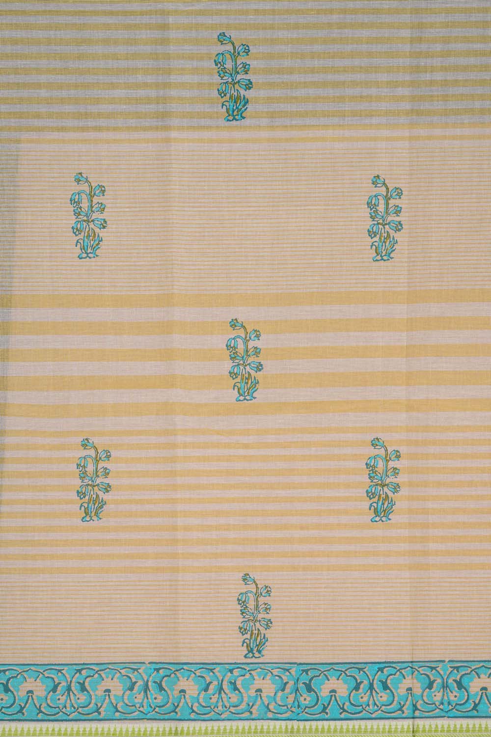 Image of Yellow with Beige traditional block printed south cotton saree