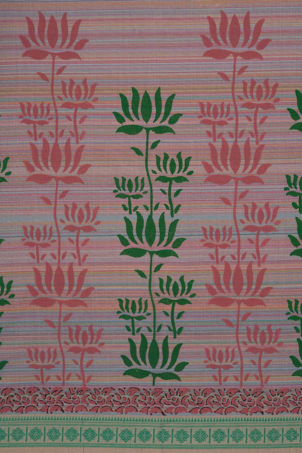 Image of Light Pink lotus buta block printed cotton saree